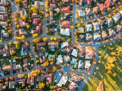 Aerial view of a typical suburb in Australia