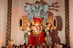 Lord Ganeshi, , India during Ganesh Chaturthi Festival. The ten days long festival is celebrated across Indian states. Ganesh Visarjan is celebrated by thousand of devotees.
