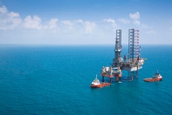 Offshore oil rig drilling platform with copy space.