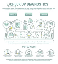 Vector graphic set. Line, contour, thin, flat design. Clinic, medical, center, check up, hospital. Diagnosis, disease, complex treatment body. Template, top internet web site main page. Health care.