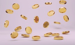 Falling golden coins on a white background. 3d rendering