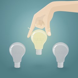 Hand picking light bulb idea from group.Vector illustration of human resource concept for choose the best candidate.