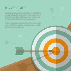 Target and arrow. Archery, darts game. Targeting. The exact shot on target. Business concept, goal achievement, success, winning. Flat style, vector illustration.