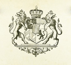 Coat of arms of kingdom of Bavaria. Illustration by Alwin Zschiesche, published on 