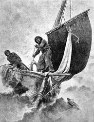 Man overboard! Engraving by Hoffman from picture by Gaket. Published in magazine 