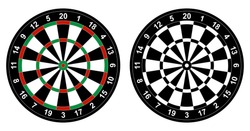 Vector illustration of color and black and white dartboard for darts game isolated on white background