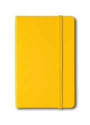 Yellow closed notebook mockup isolated on white