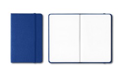 Marine blue closed and open notebooks mockup isolated on white