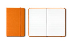 Orange closed and open lined notebooks mockup isolated on white