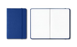 Marine blue closed and open lined notebooks mockup isolated on white