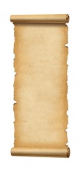 Old paper vertical banner. Parchment scroll isolated on white background