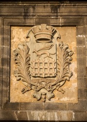 Saint-Malo city coat of arms on a wall in Brittany, France