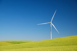 Wind turbine for electric power production, Zaragoza province, Aragon in Spain.