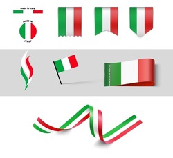 Set of flags, ribbons, signs with the Italian flag. Vector illustration. Ready to use for your design, presentation, promo, ad. EPS10.	