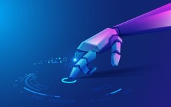 concept of virtual reality technology or artificial intelligence technology, graphic of robot hand using futuristic interface