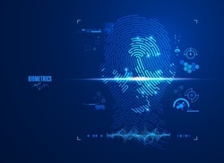 concept of biometrics or face recognition technology, graphic of fingerprint combined with man face and futuristic element