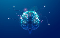 concept of brain power or neurology, graphic of brain presenting in front view with lightning effect