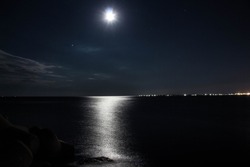 moon at the night near venice at chioggia, italy