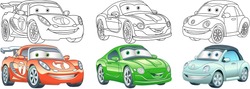 Clip art cars. Transport set for kids activity coloring book, t shirt print, icon, logo, label, patch or sticker. Vector illustration.