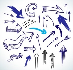 Hand-drawn isolated sketchy arrows colored - vector illustration for advertising and business presentations.