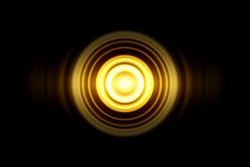 Abstract glowing circle yellow light effect with sound waves oscillating background