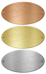 Silver, gold and bronze metal ellipse plates isolated with clipping path included