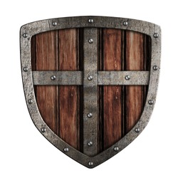 Old crusader wooden shield illustration isolated on white