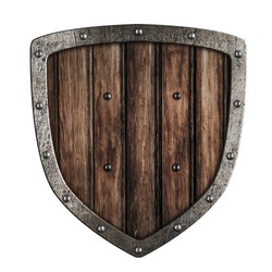 Old wooden shield isolated on white