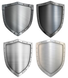 Metal shields set isolated. Mixed media.
