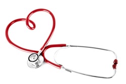 stethoscope in shape of heart, isolated on white