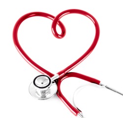stethoscope in shape of heart, isolated on white