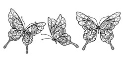 Butterfly pattern.
Zentangle stylized cartoon isolated on white background. 
Hand drawn sketch illustration for adult coloring book. 
