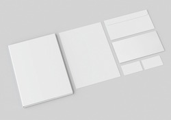 White stationery mock-up, template for branding identity on gray background. For graphic designers presentations and portfolios. 3D rendering.
