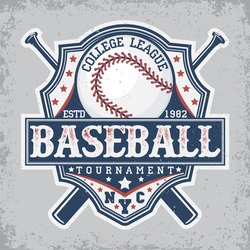 Creative vintage t-shirt graphic design,  grange print stamp, baseball typography emblem, sports logo, Vector