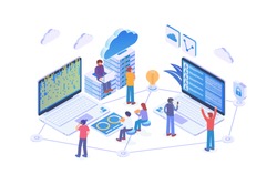 Modern Isometric Cloud Technology Illustration, Web Banners, Suitable for Diagrams, Infographics, Book Illustration, Game Asset, And Other Graphic Related Assets