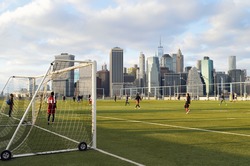 Sunday soccer in the Brooklyn Bridge Park.