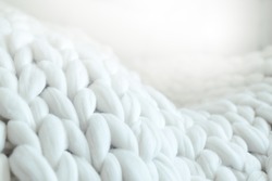 Merino wool knit handmade large blanket, super chunky yarn, trendy concept