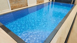 High angle view of swimming pool in a residence 