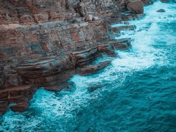 Aerial view of sea waves and fantastic Rocky coast, Ibiza