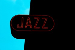 neon jazz sign on split tone