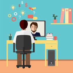 Talk through the Internet. Two businessmen communicate via Internet. Vector illustration