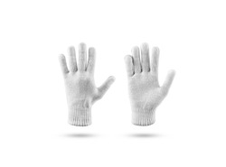 Blank knitted winter gloves mock up set, front and back side view. Clear ski or snowboard mittens mockup, isolated on white. Warm hand clothes design template. Arm accessory presentation branding