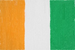 Cote d'ivoire - Ivory Coast painted flag. Patriotic drawing on paper background. National flag of Cote d'ivoire - Ivory Coast