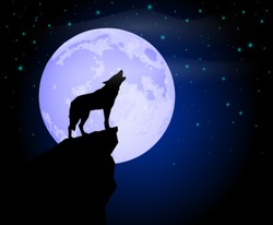 Wolf Howling in the Moonlight