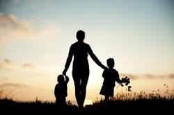 mother  children  family sea  sunset  flowers  spring    silhouette  beautiful women