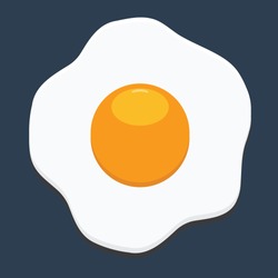 Fried egg icon with flat color style isolated with solid background. Fresh fried egg delicious cuisine dish.