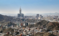 Aerial view of skyline of Mecca holy city in Saudi Arabia