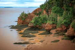 Aerial view of Hopewell Rocks at low tide, Bay of Fundy, New Brunswick, Canada