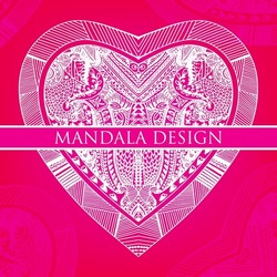 Hand drawn Heart Shape Ethnic Mandala Outline Design. Premium Henna Template Design Shape. Valentine Day Post Banner.