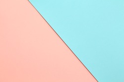 Abstract geometric water color paper background in soft pastel pink and blue trend colors with diagonal line.